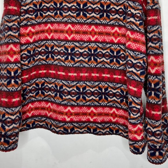 American Eagle Woman’s Top Sm 1/4 Zip Fleece Pullover Red Black Fair Isle Pocket - Picture 6 of 10
